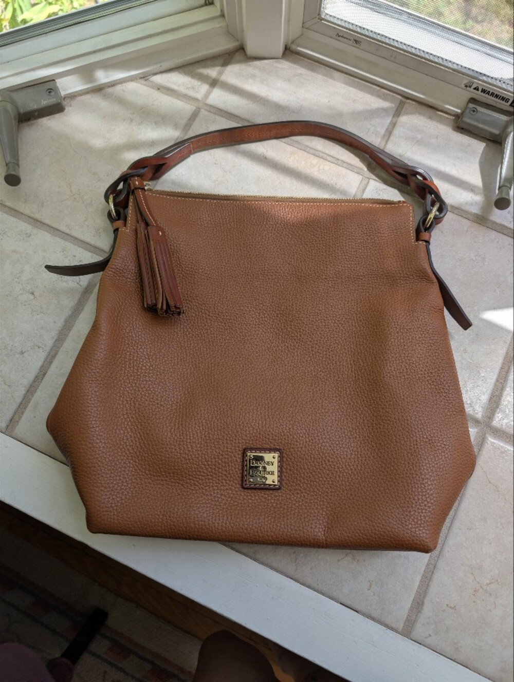 Dooney & Bourke Pebbled Leather Hobo Bag - Cognac Brown